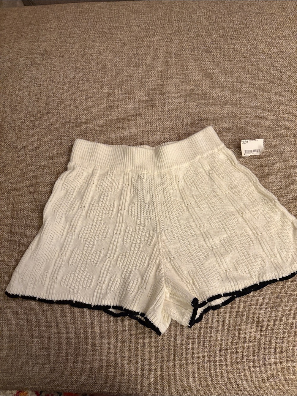 Cream Knit Shorts with Black Contrast Trim